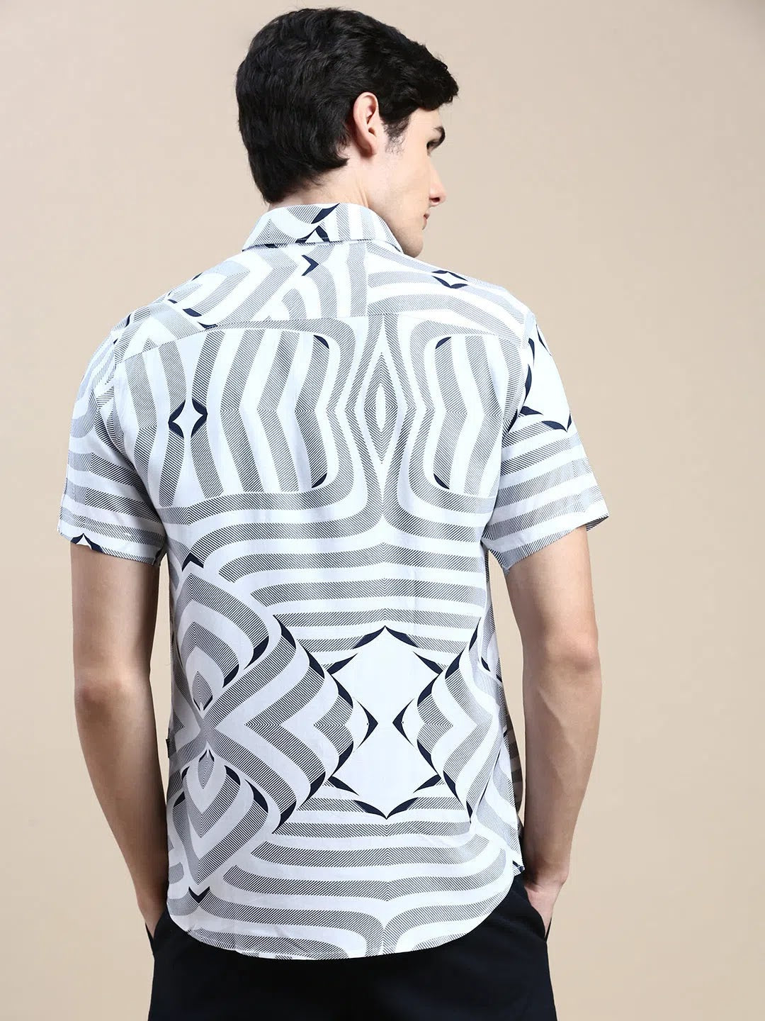 White Abstract Mens Shirt - Trendy Cotton Shirt