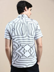 Men White Graphics Casual Shirt-GEORGE-1611-White