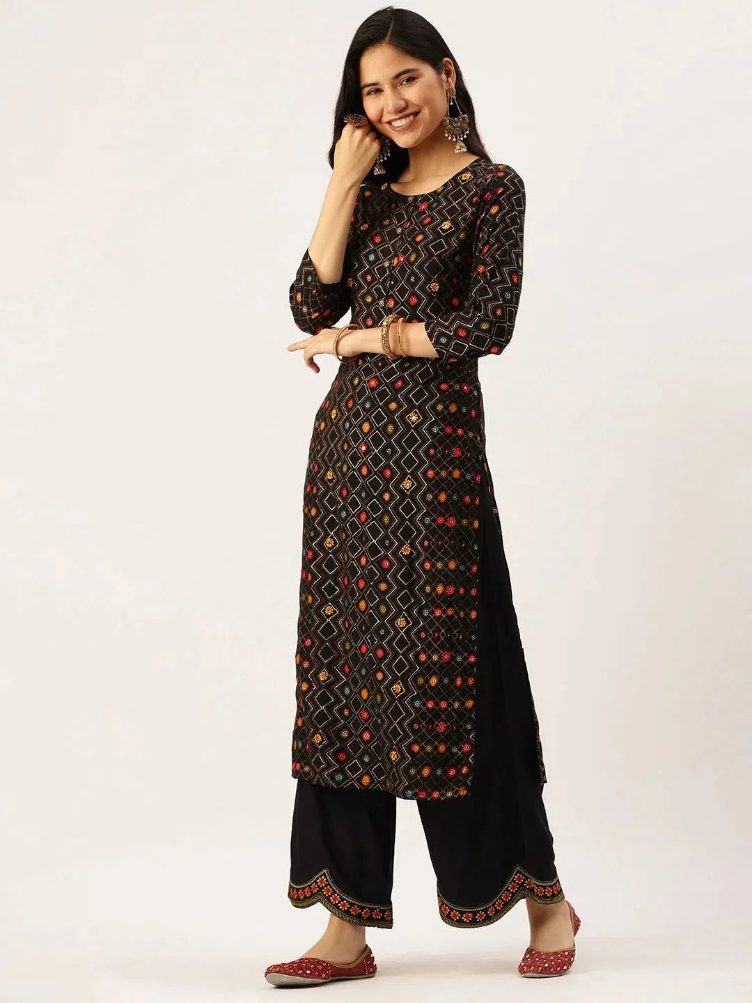 Black Printed Straight Kurta for Women | DesiQlo Collection
