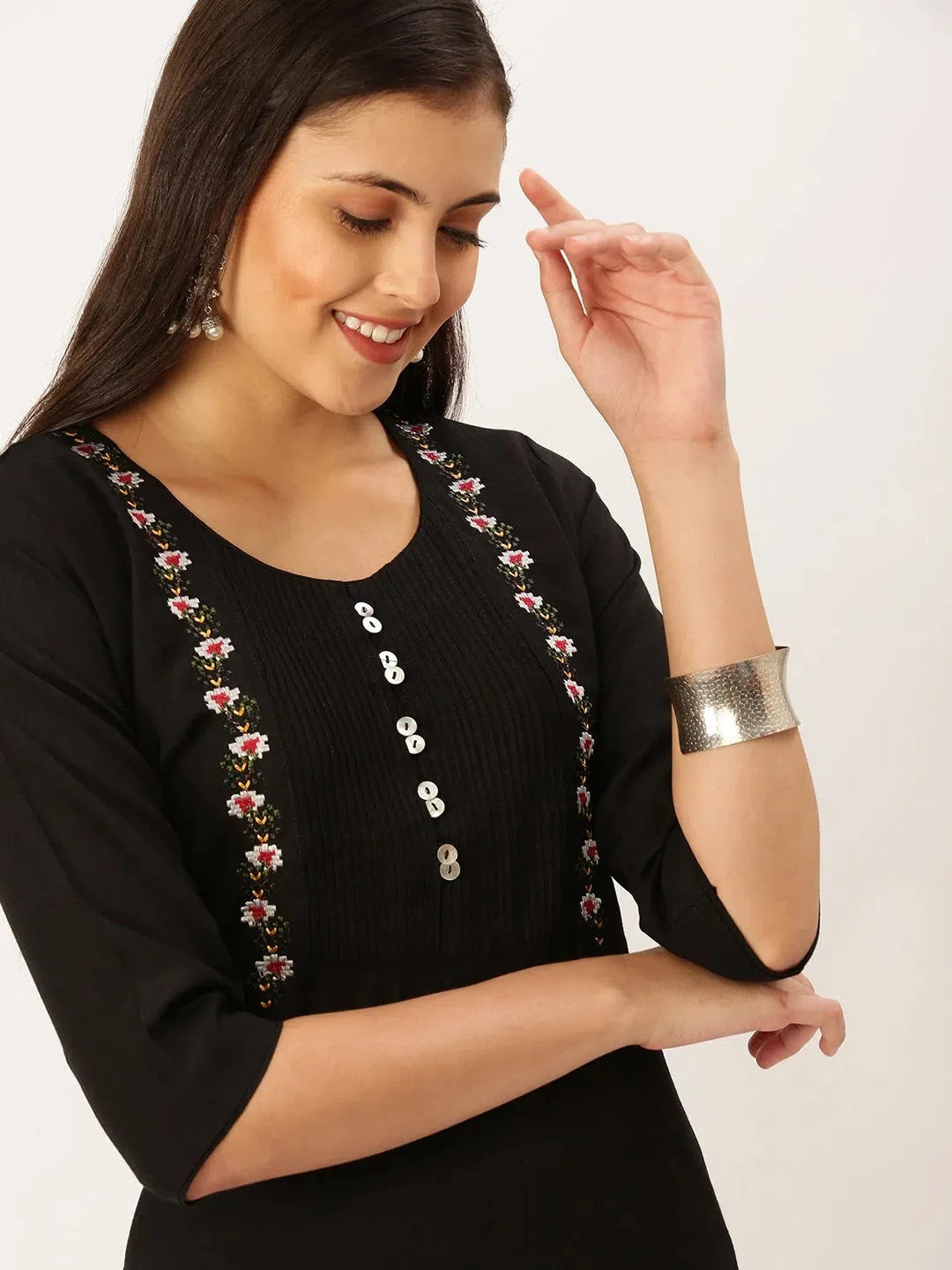 Black Embroidered Cotton Kurta | Women's Indian Kurta Online