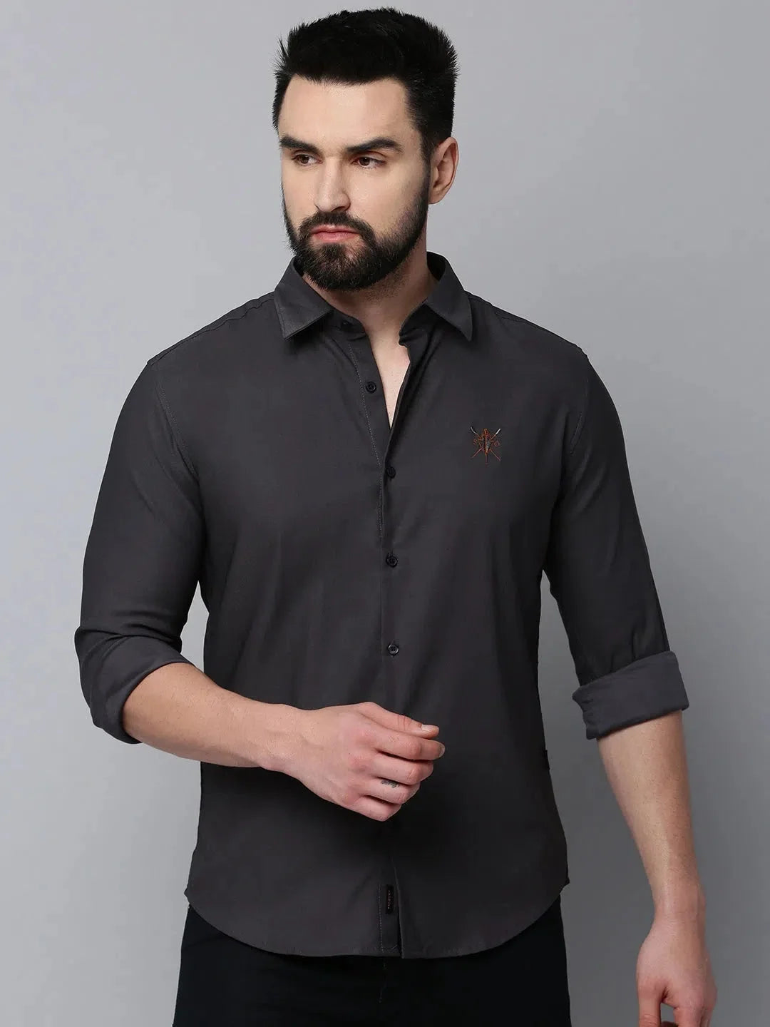 Grey Solid Cotton Mens Shirt | Casual Shirts for Men DesiQlo
