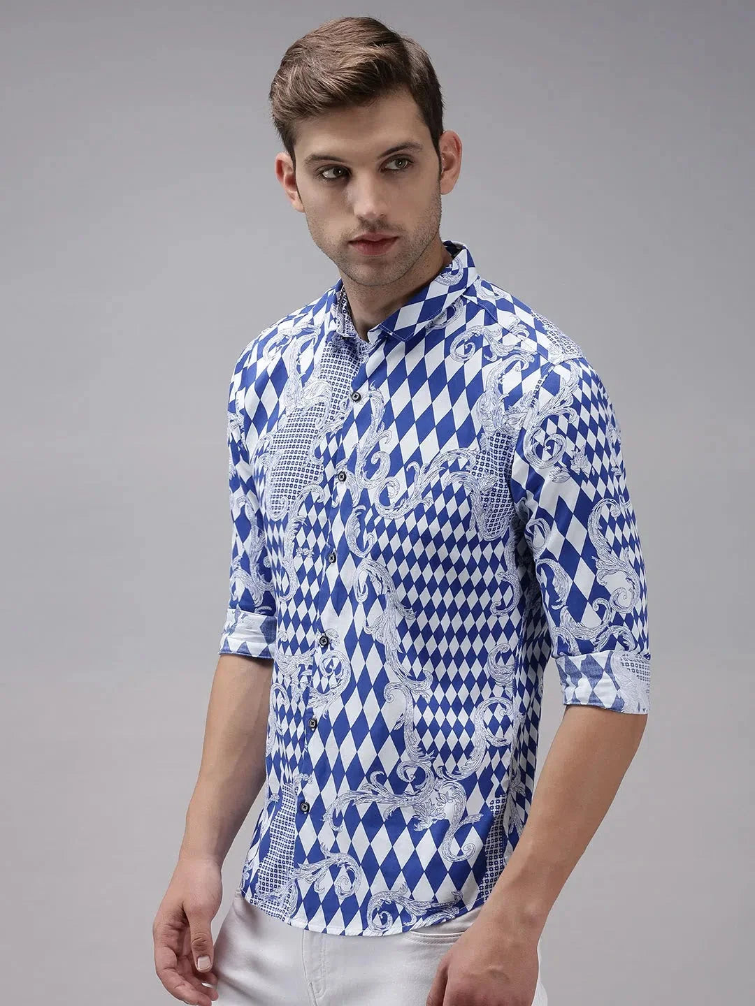 Blue Printed Mens Shirt - Stylish Casual Shirt | DesiQlo