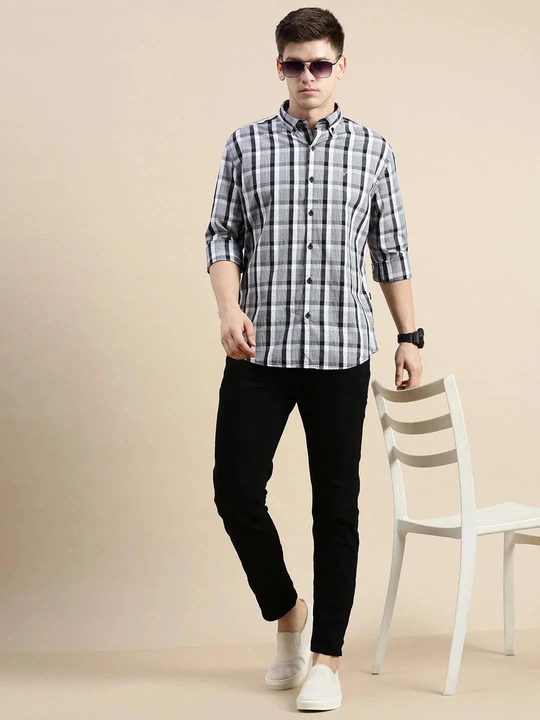 Grey Checked Cotton Mens Shirt | Casual Style by DesiQlo