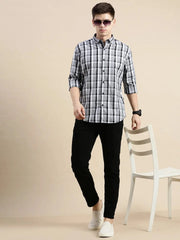 Men Grey Checked Casual Shirt-GROVER-1123-Grey