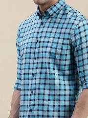 Men Blue Checked Casual Shirt-GROVER-1107-Blue