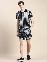 Men Black Striped Casual Co ord Set-AM-92-6-Black