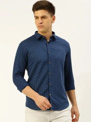 Men Navy Printed Casual Shirt-REPLAYPRINTSLINEN-3445-Navyblue