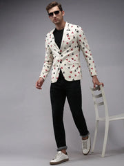 Men Beige Printed Blazer-SOBLZ-267-Cream