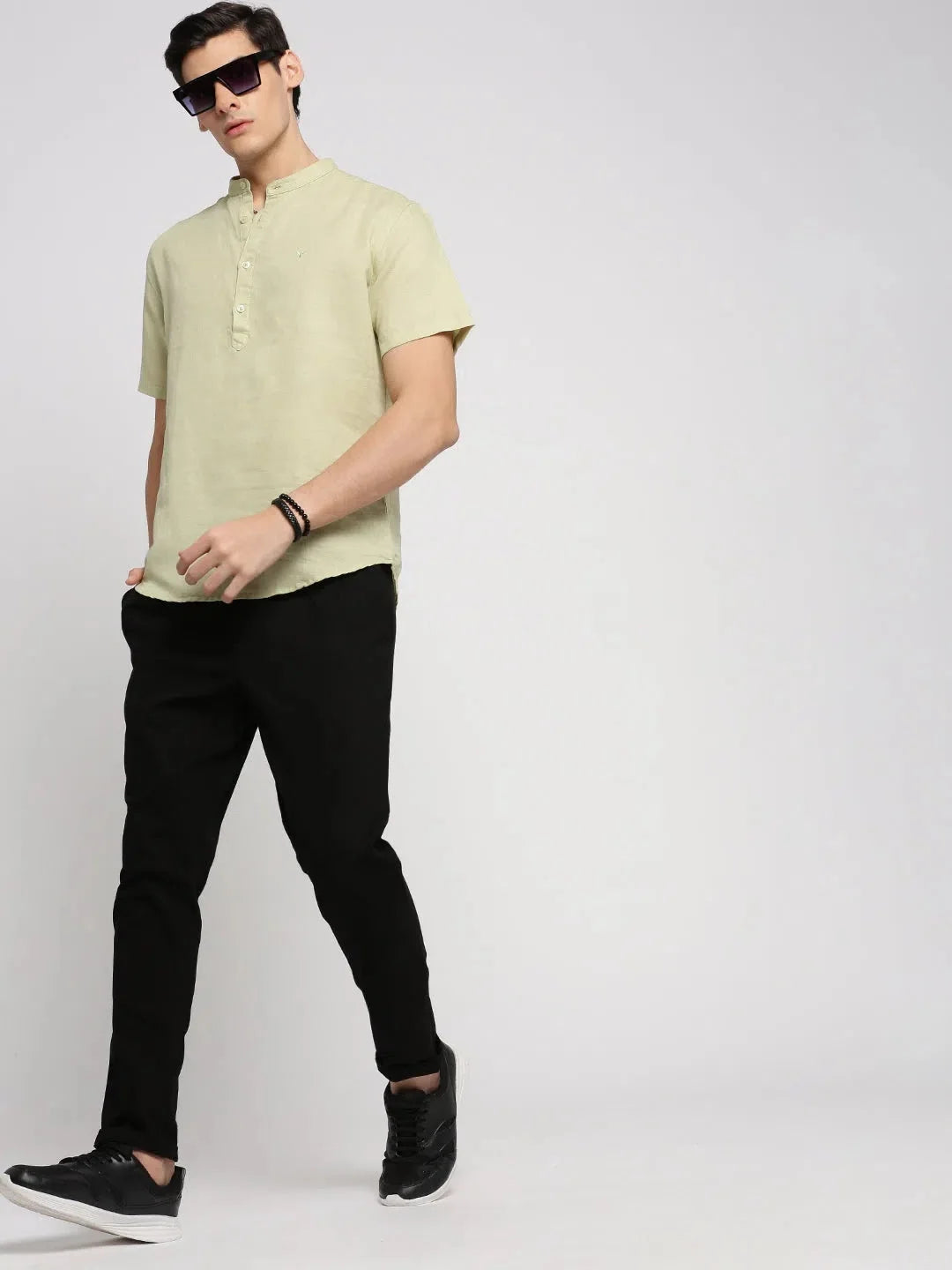 Sea Green Linen Short Kurta - Mens Kurta Pajama Casual Wear