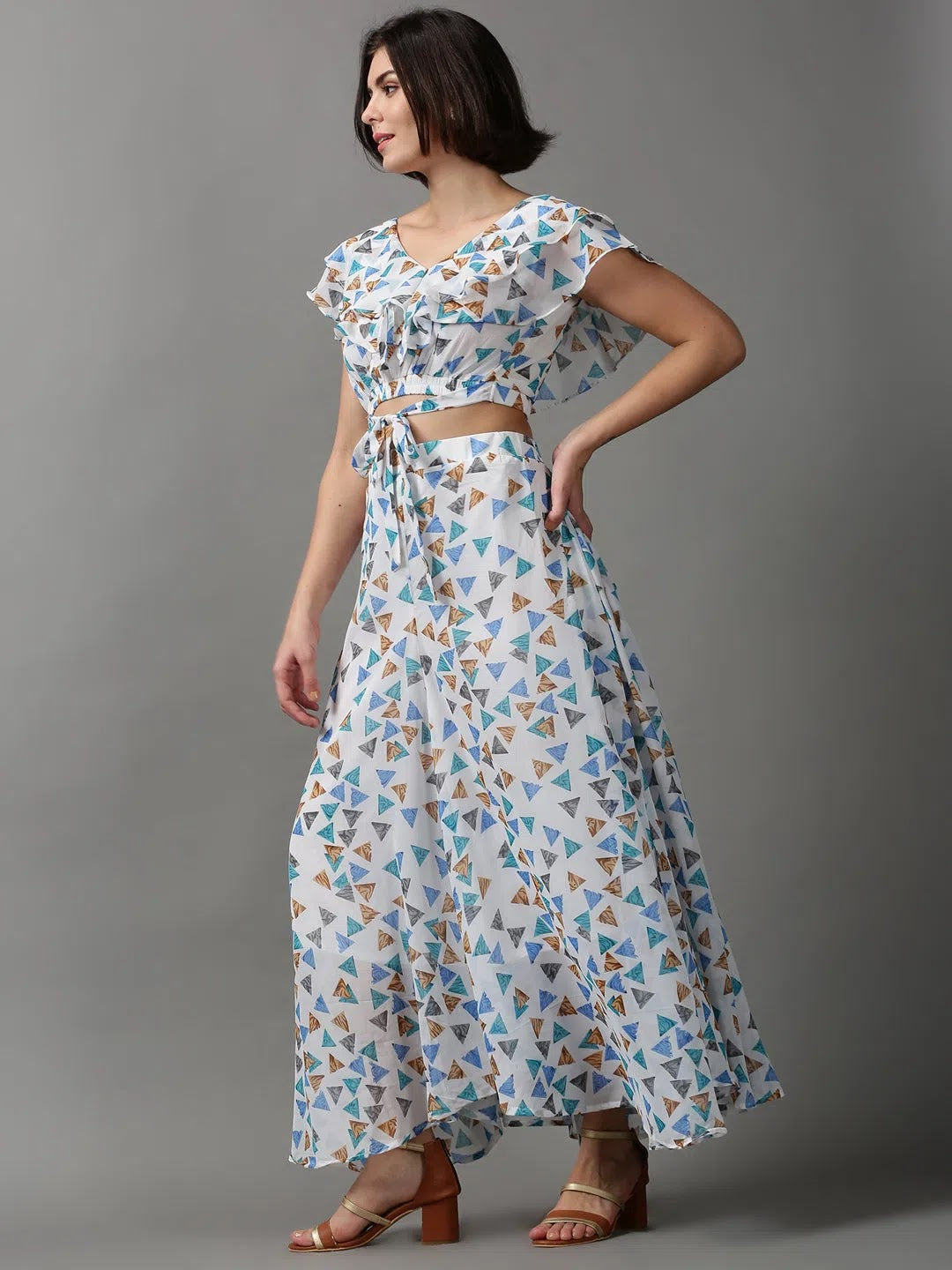 White Printed Beach Printed Co Ord Set | Two Piece Sets