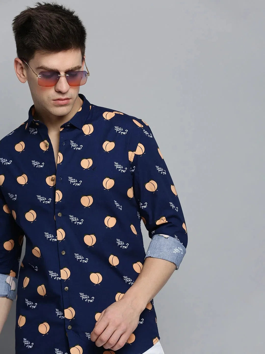 Stylish Navy Printed Mens Shirt - Cotton Casual Shirt | DesiQlo