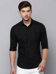 Men Black Solid Casual Shirt-JACOBLINEN-3278-Black