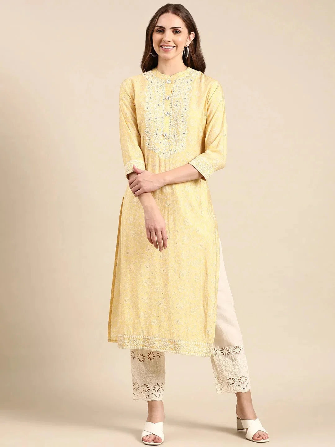 Yellow Embroidered Kurta - Stylish Indian Kurta for Women