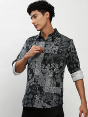 Men Black Printed Casual Casual Shirts-MERRICK-1564-Black