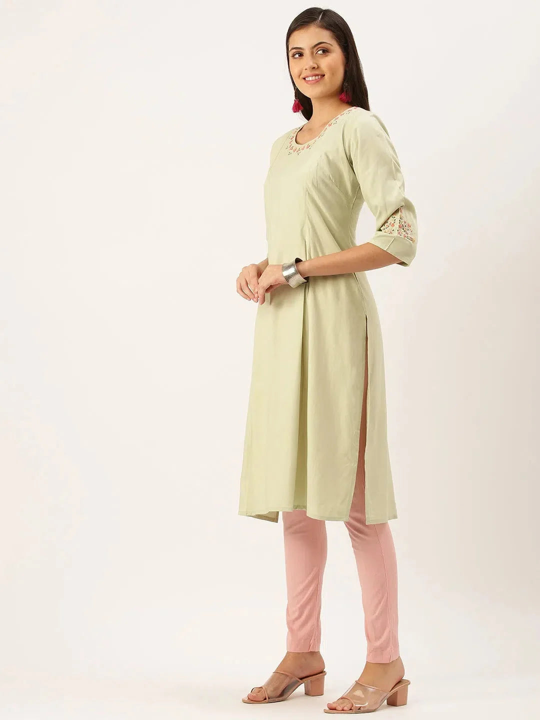 Green Embroidered Cotton Kurta | Women's Indian Kurtis