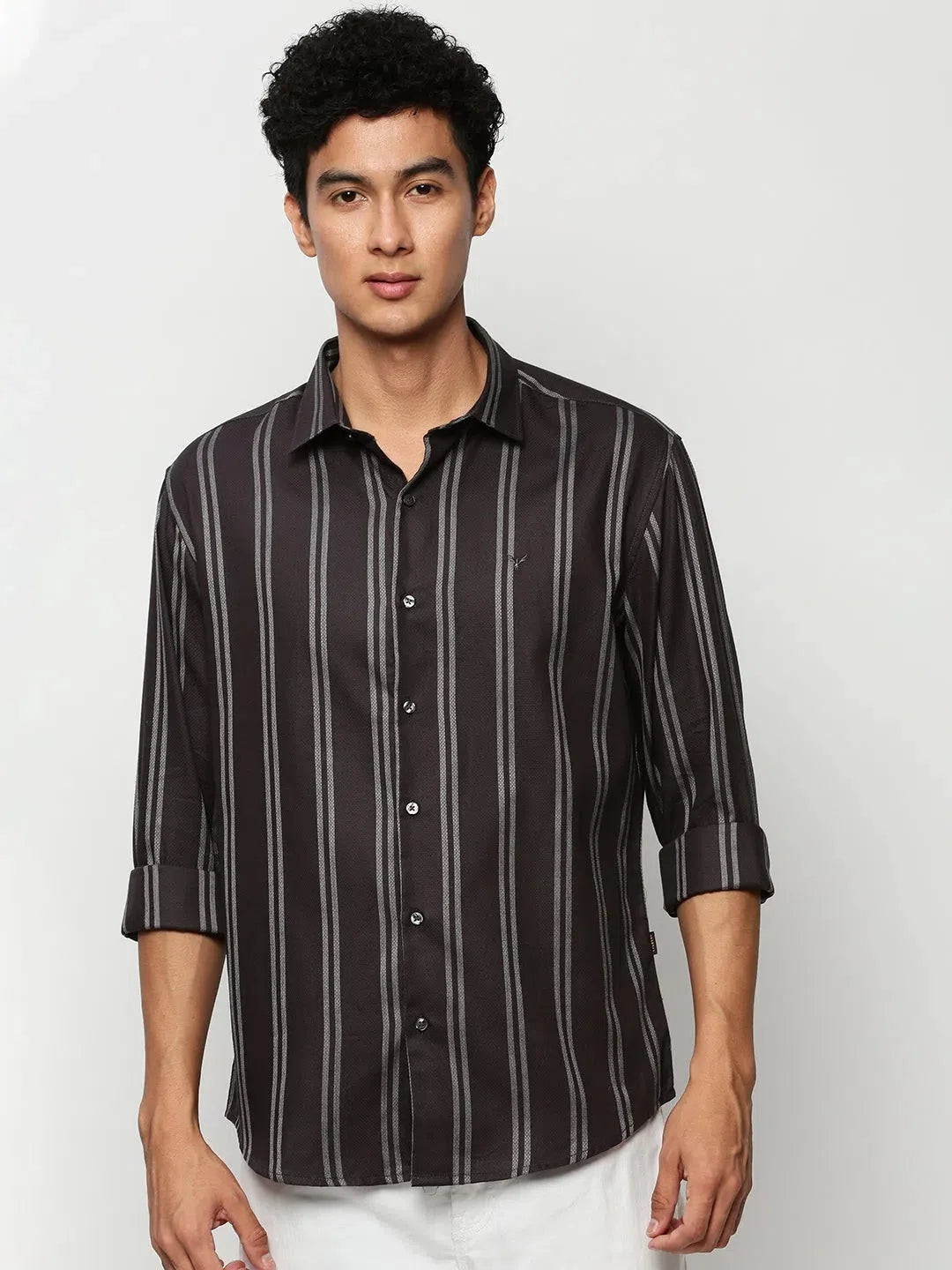 Grey Striped Cotton Mens Shirt | Casual Shirts for Men DesiQlo