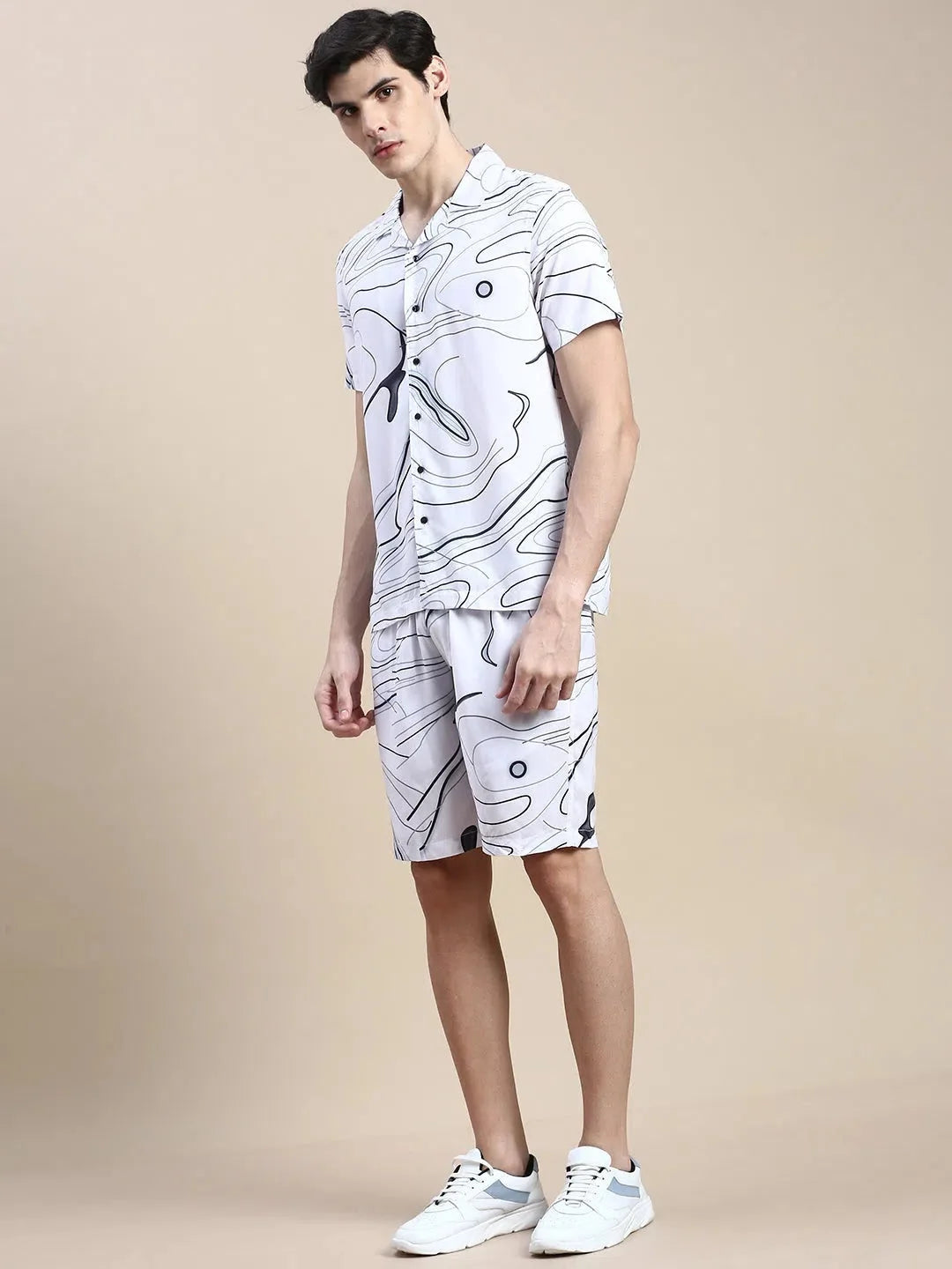 Men's White Printed Casual Co ord Set | Stylish Co ord Sets