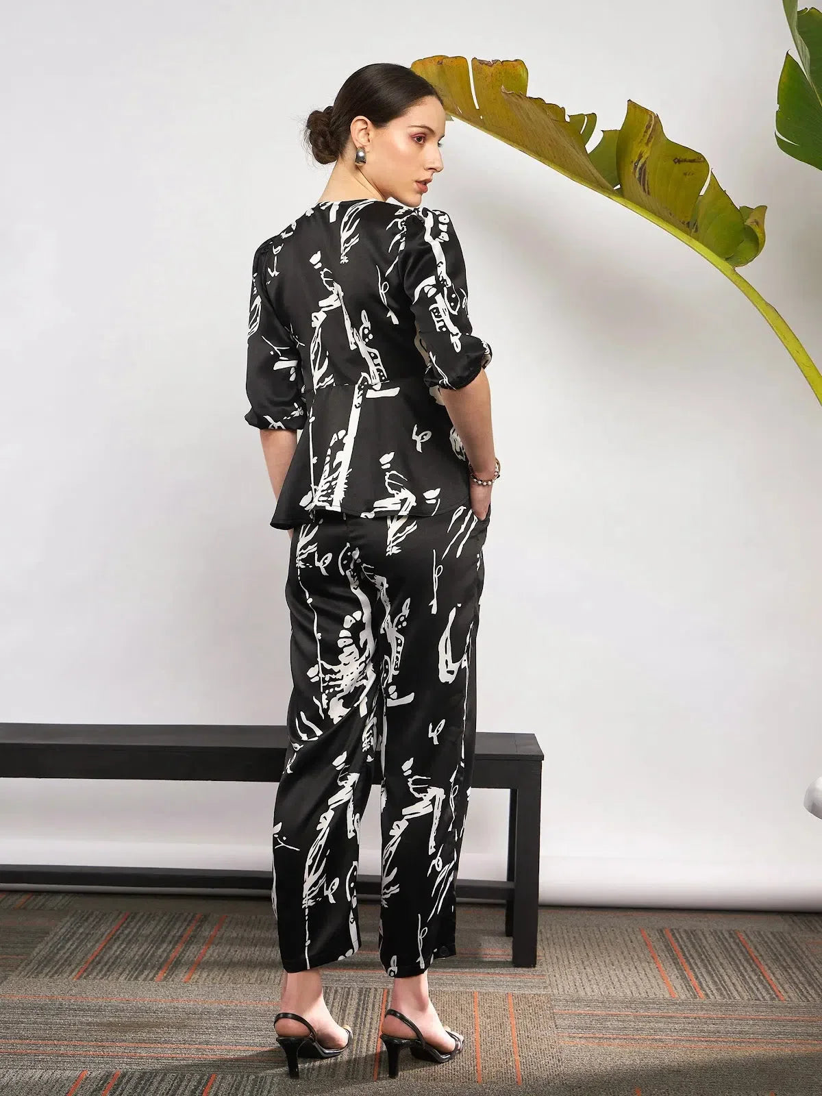 Black Satin Abstract Suit Set - Indian Suits for Women