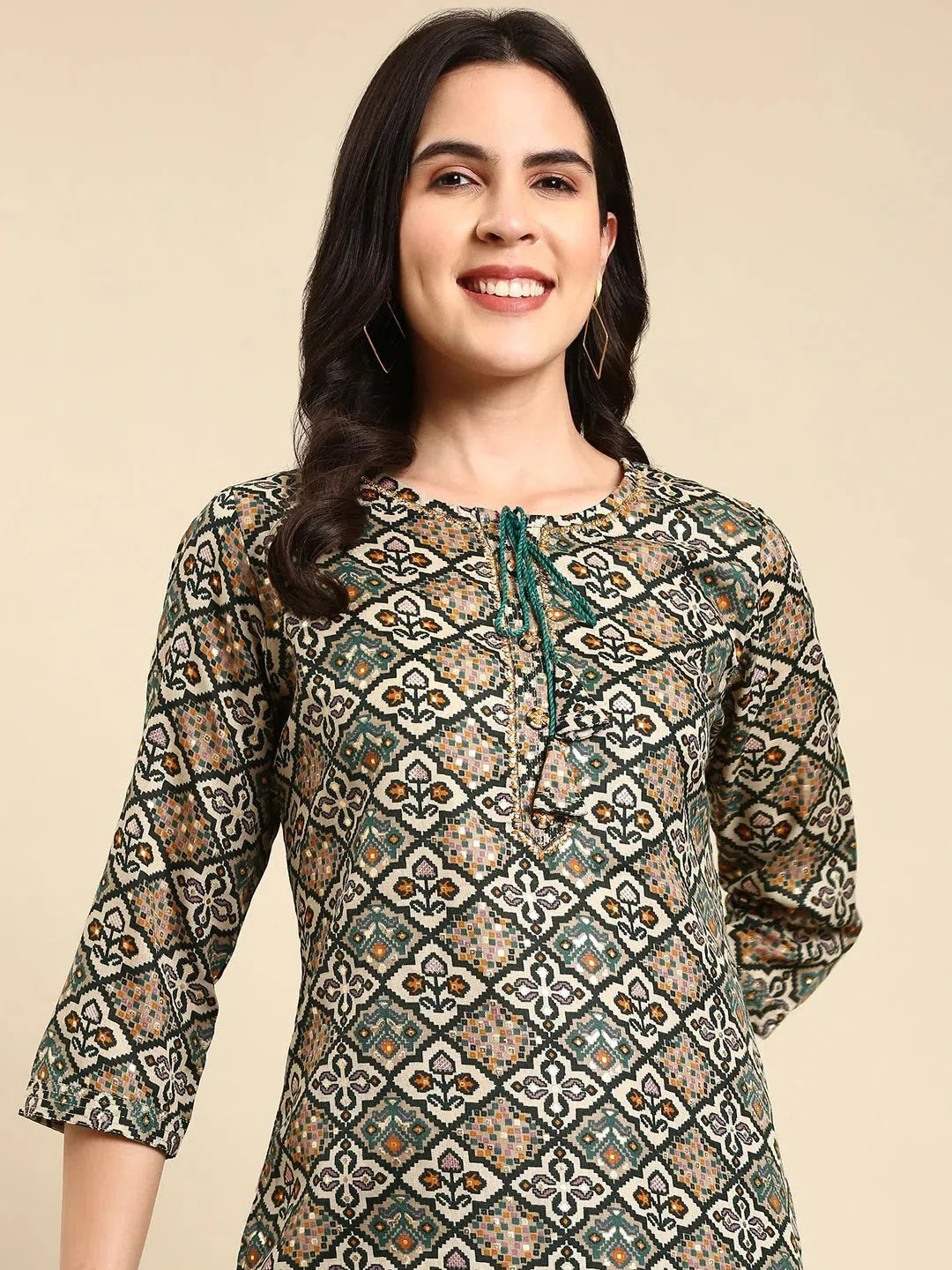 Green Printed Cotton Kurta for Women | Stylish Indian Kurtis