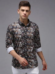 Men Black Printed Casual Shirt-KELVENPRINT-1395-Black