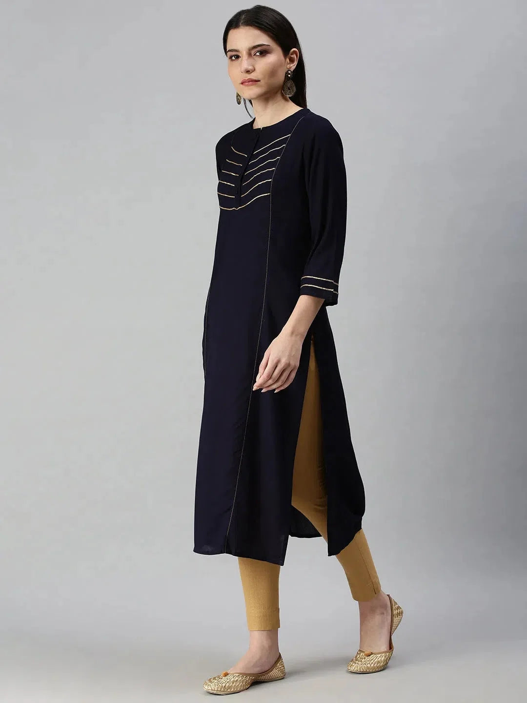 Elegant Navy Blue Cotton Indian Kurta for Women - DesiQlo