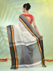 Off White Cotton Saree With Temple Borders-MA66CT43640015