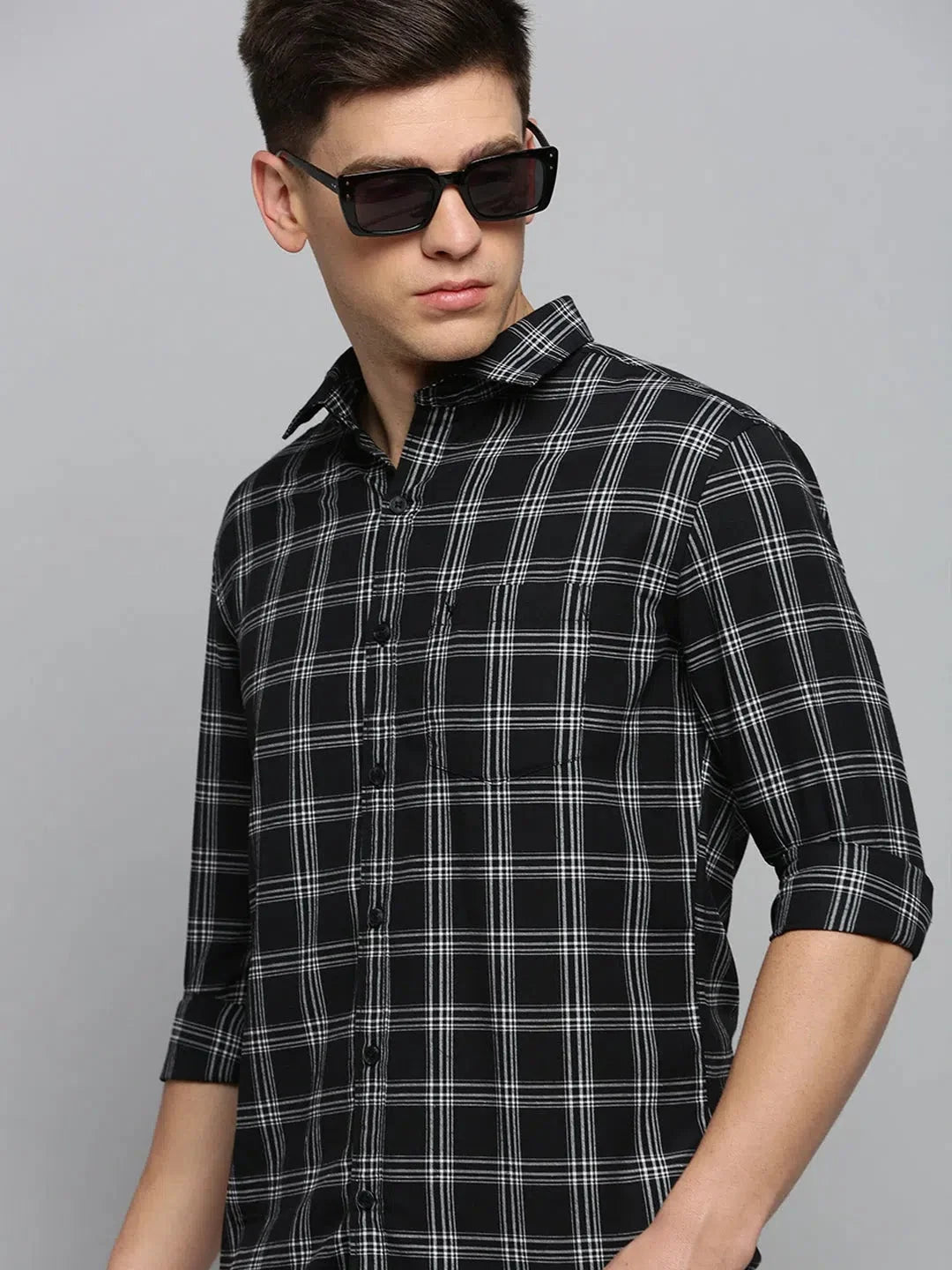 Men Black Checked Casual Shirt-DALTONCHECKS-4099-Black