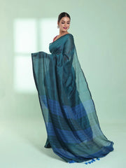 Teal Cotton Saree With Sequine Work-MA59CT06540059