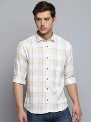 Men White Checked Casual Shirt-MARFACHECKS-4440-Offwhite