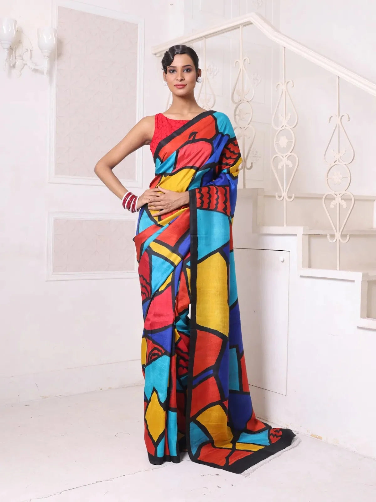 Multicolor Abstract Silk Saree | Indian Sari & Banarasi Touch