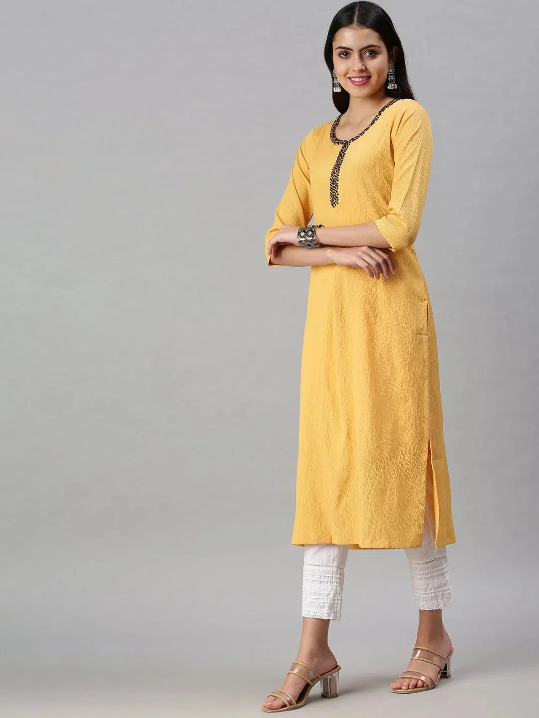Yellow Solid Indian Kurta for Women - Stylish Nylon Kurtas