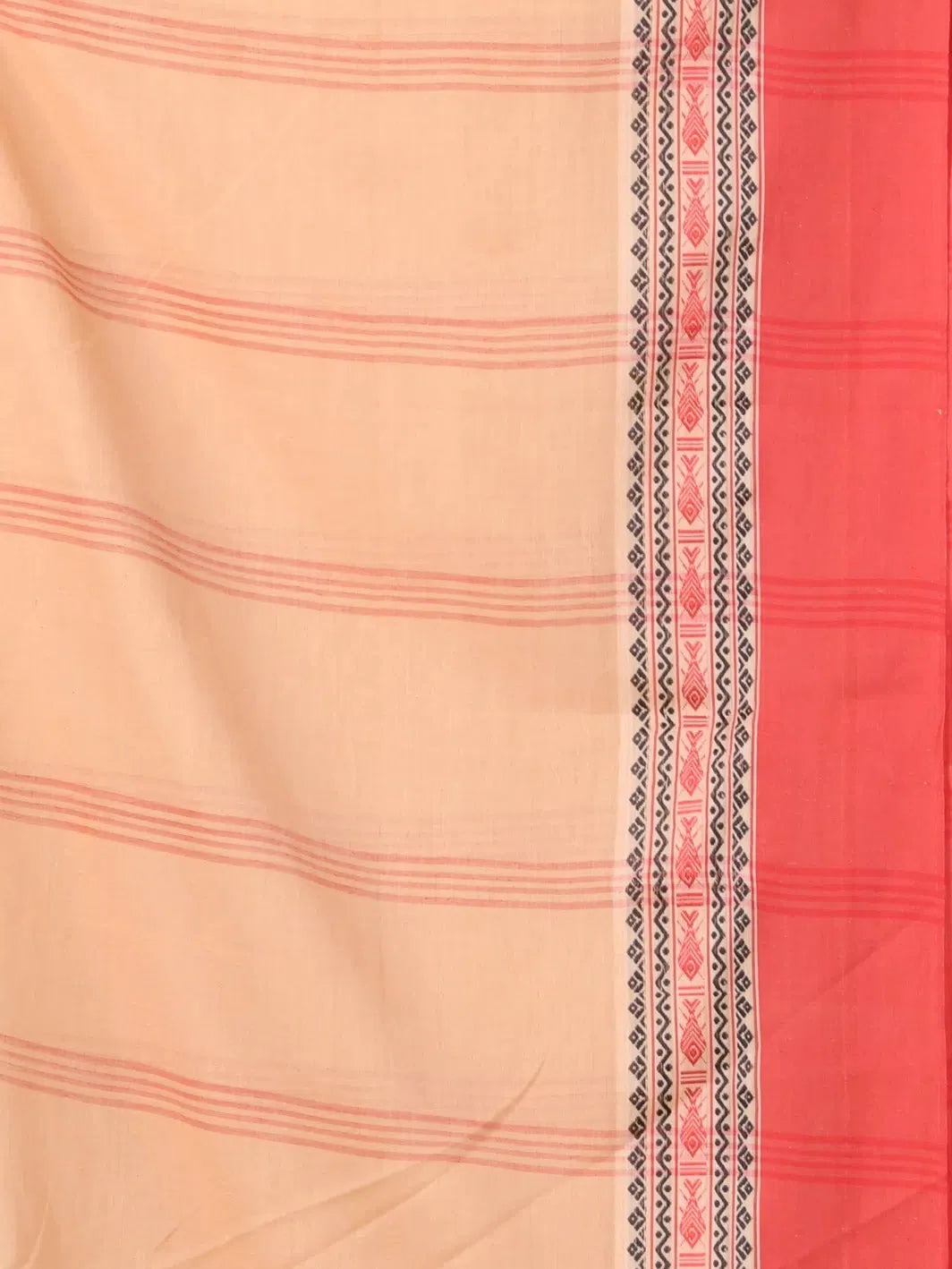 Beige Cotton Saree with Border | Indian Sari Elegance