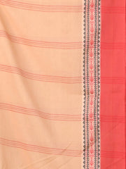 Beige Cotton Soft Saree With Contrasted Borders-MA62CT33720061