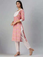 Women's Peach Printed Kurta SetsS386-Peach