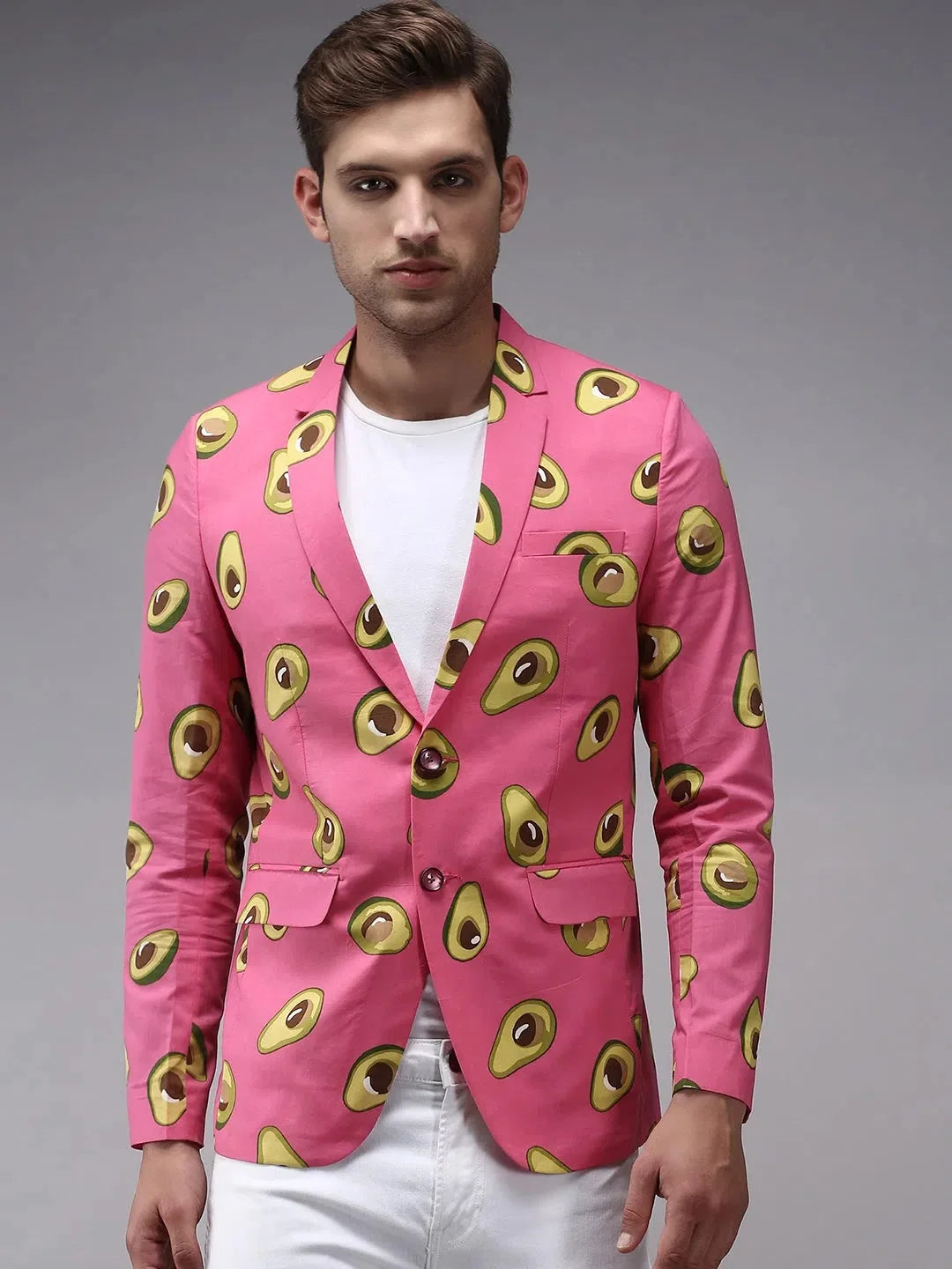 Men Pink Printed Blazer-SOBLZ-277-Pink