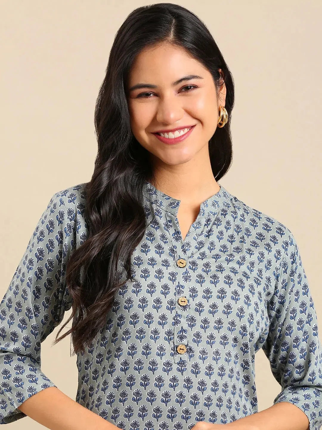 Sea Green Viscose Indian Kurta for Women | Printed Kurtas