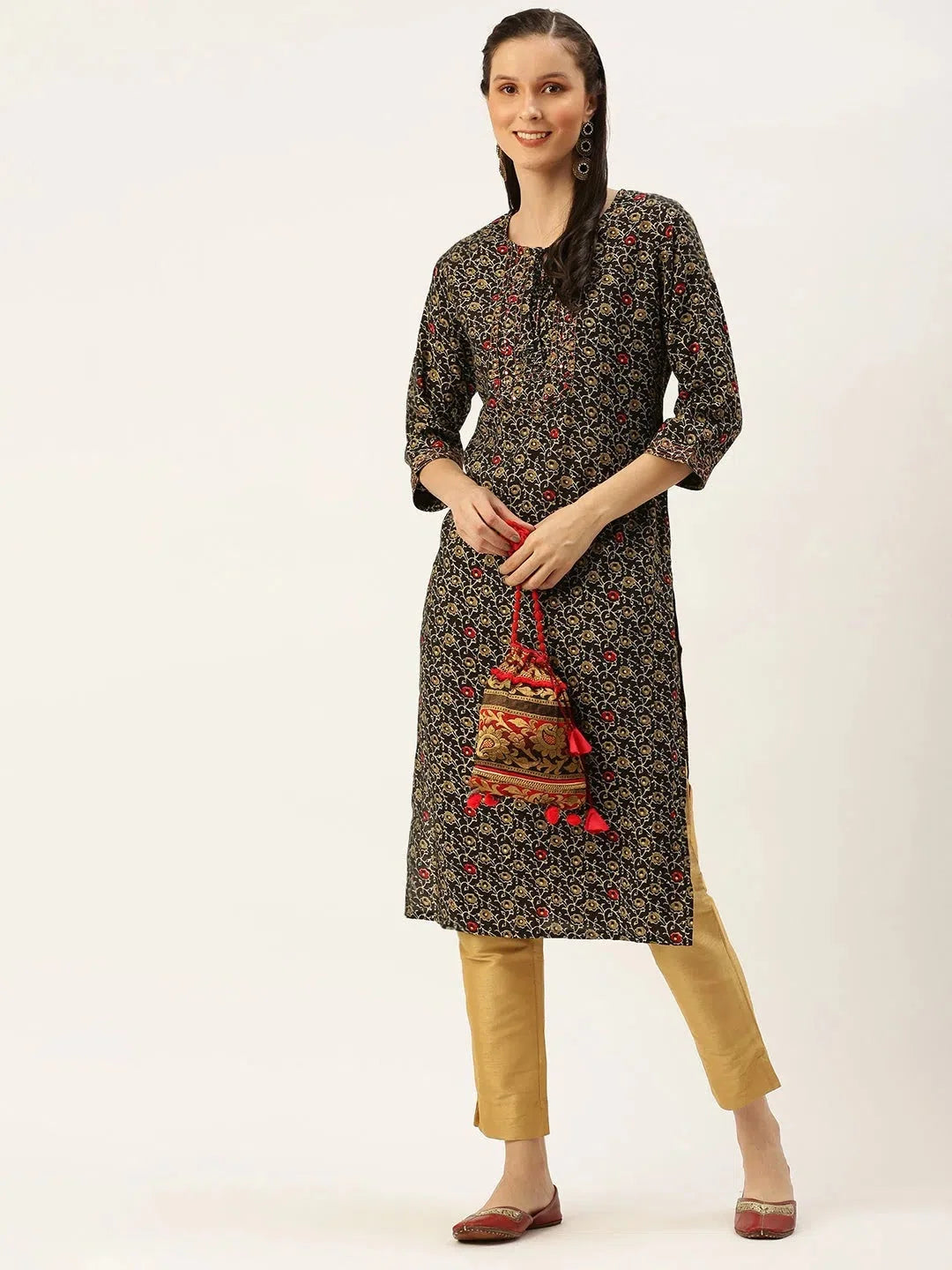 Brown Printed Kurta - Women's Indian Kurta Stylish Design