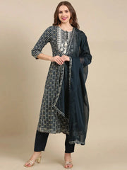 Women's Teal Printed Kurta Set-BCK-1597-Teal