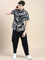 Men Black Floral Casual Shirt-GEORGE-1616-Black