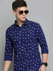 Men Navy Printed Casual Shirt-CARLOSPRINT-3244-Navyblue