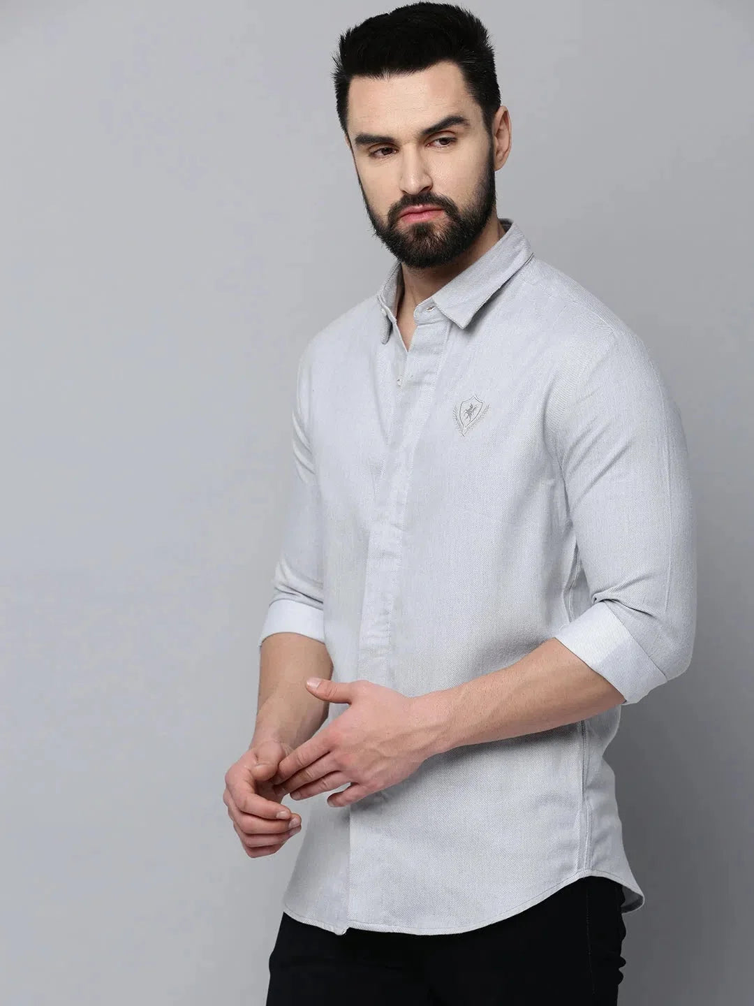 Grey Solid Cotton Mens Shirt - DesiQlo Plain Casual Shirt