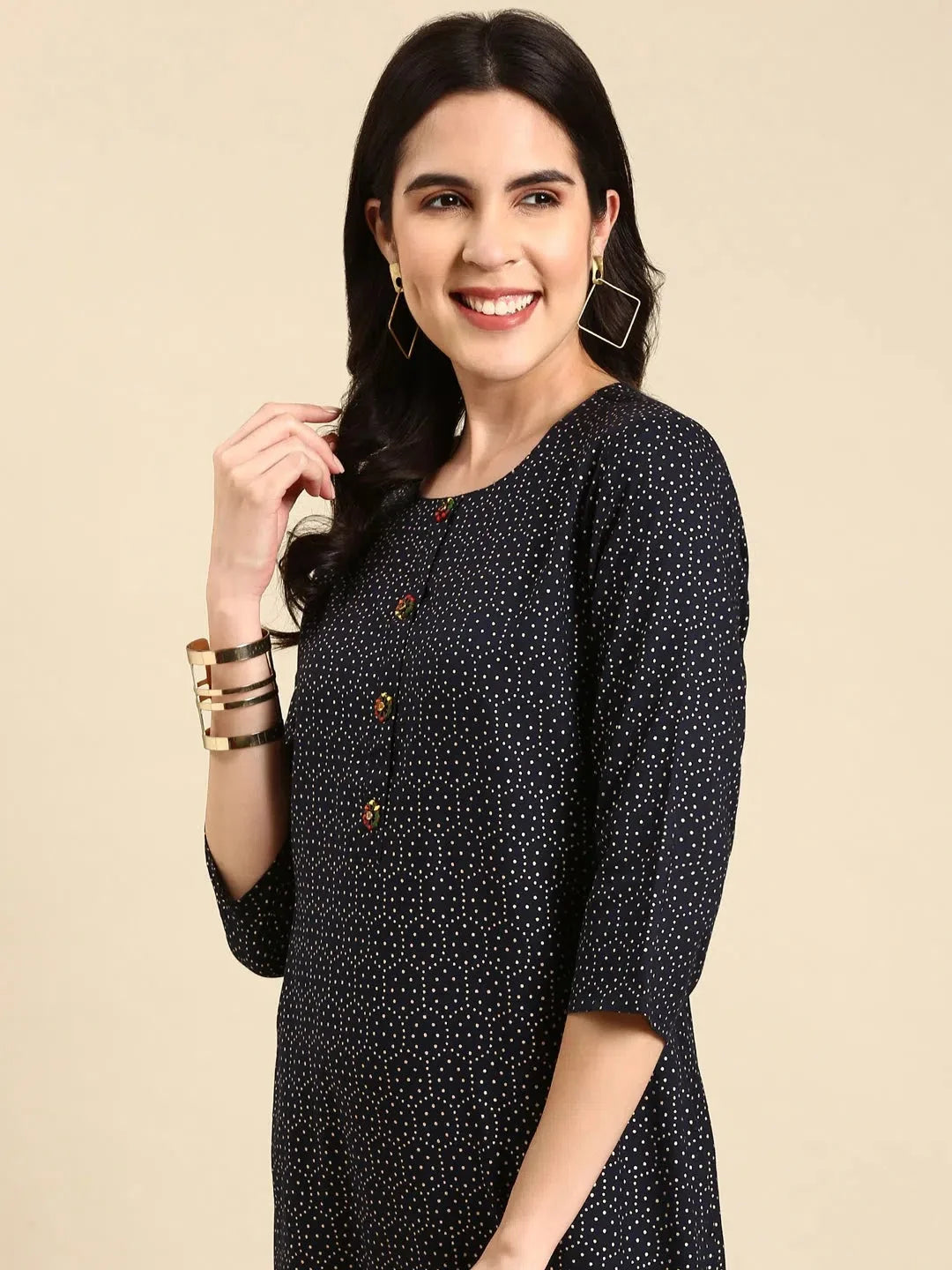 Navy Blue Printed Indian Kurtis | Cotton Kurta Ladies