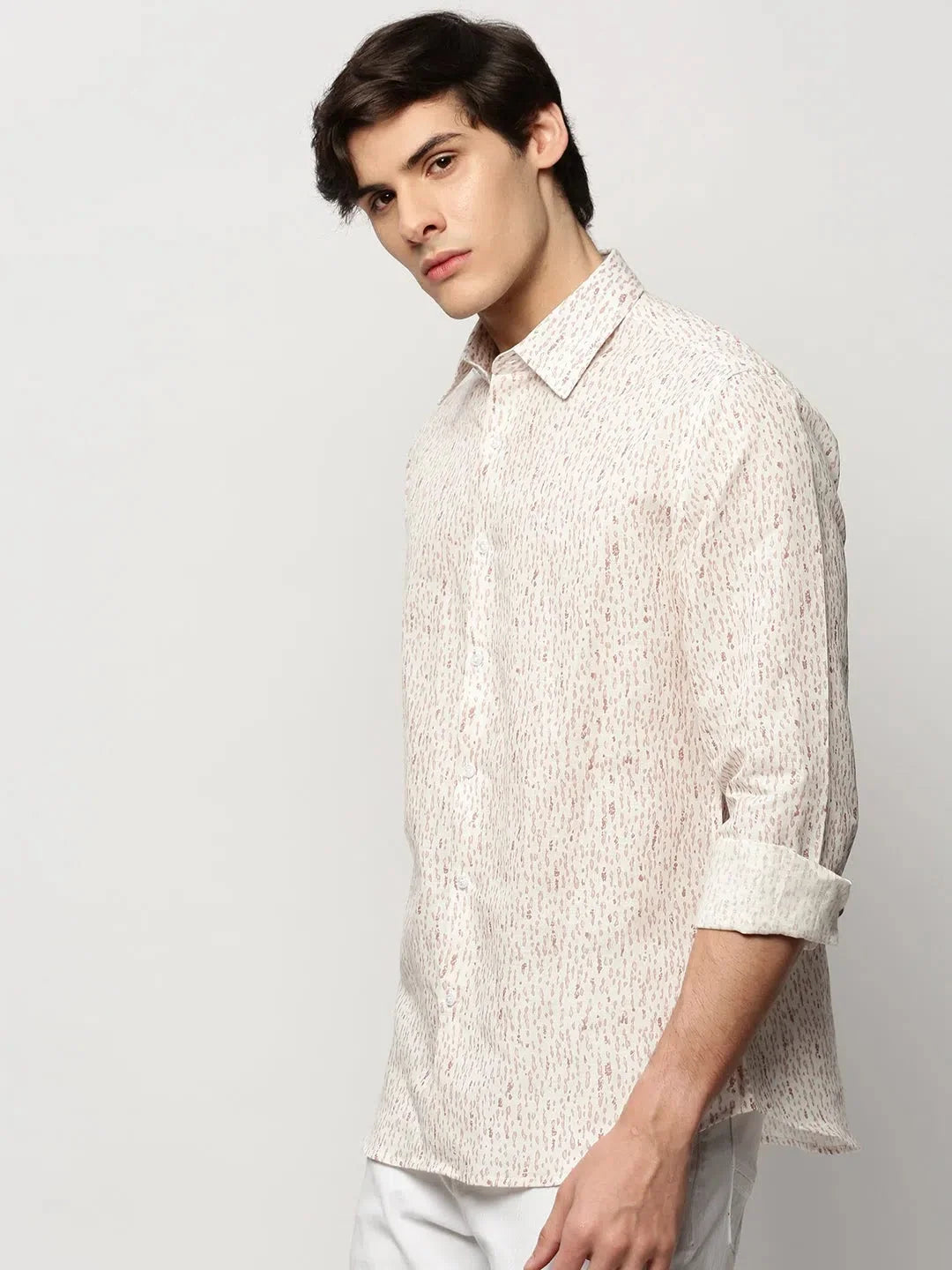 White Abstract Print Cotton Mens Shirt | DesiQlo Casuals