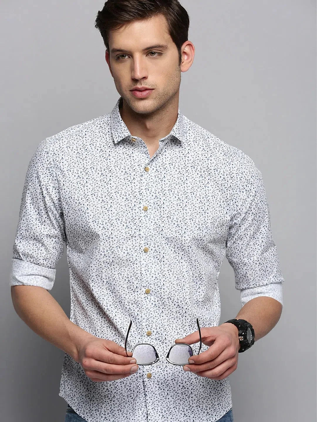 Men's Printed Shirt - White Cotton Casual Shirt | DesiQlo