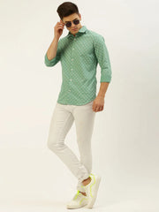 Men Green Printed Casual Shirt-FLIORIONIEPRINT-3512-Seagreen