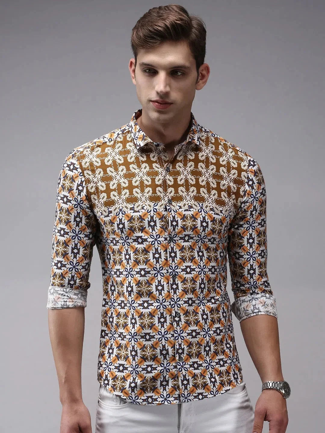 Men's Brown Printed Shirt - Stylish Cotton Printed Shirt