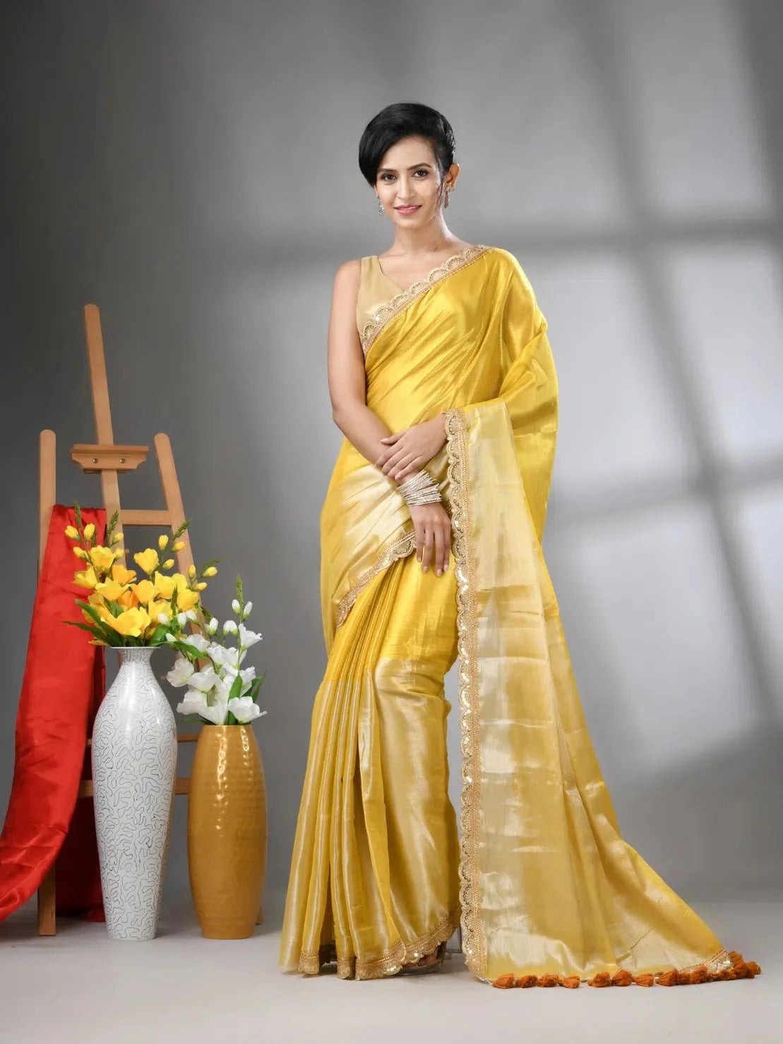 Yellow Tissue Saree with Gota Patti | Designer Sarees India