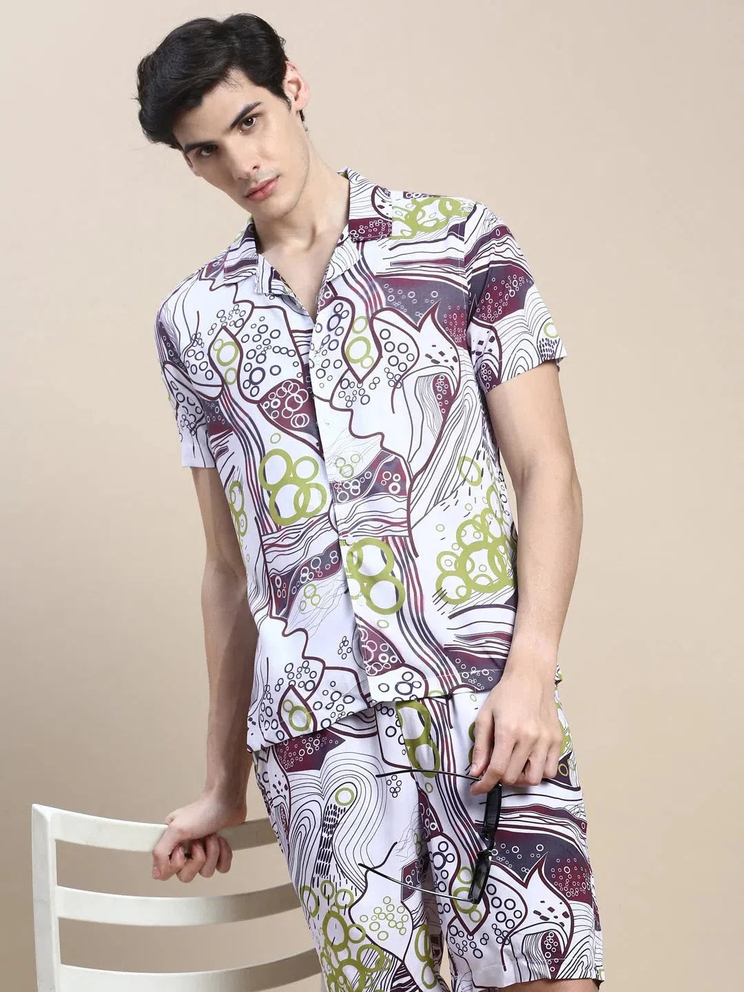Men's Pink Printed Casual Co ord Set | Stylish Two Piece Sets