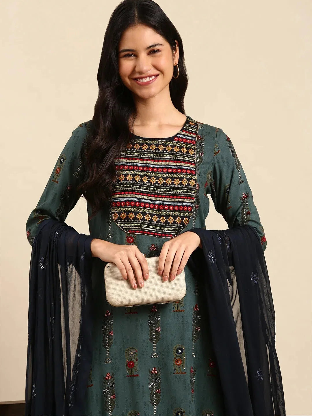 Teal Printed Women's Kurta Set | Ethnic Cotton Kurta Sets