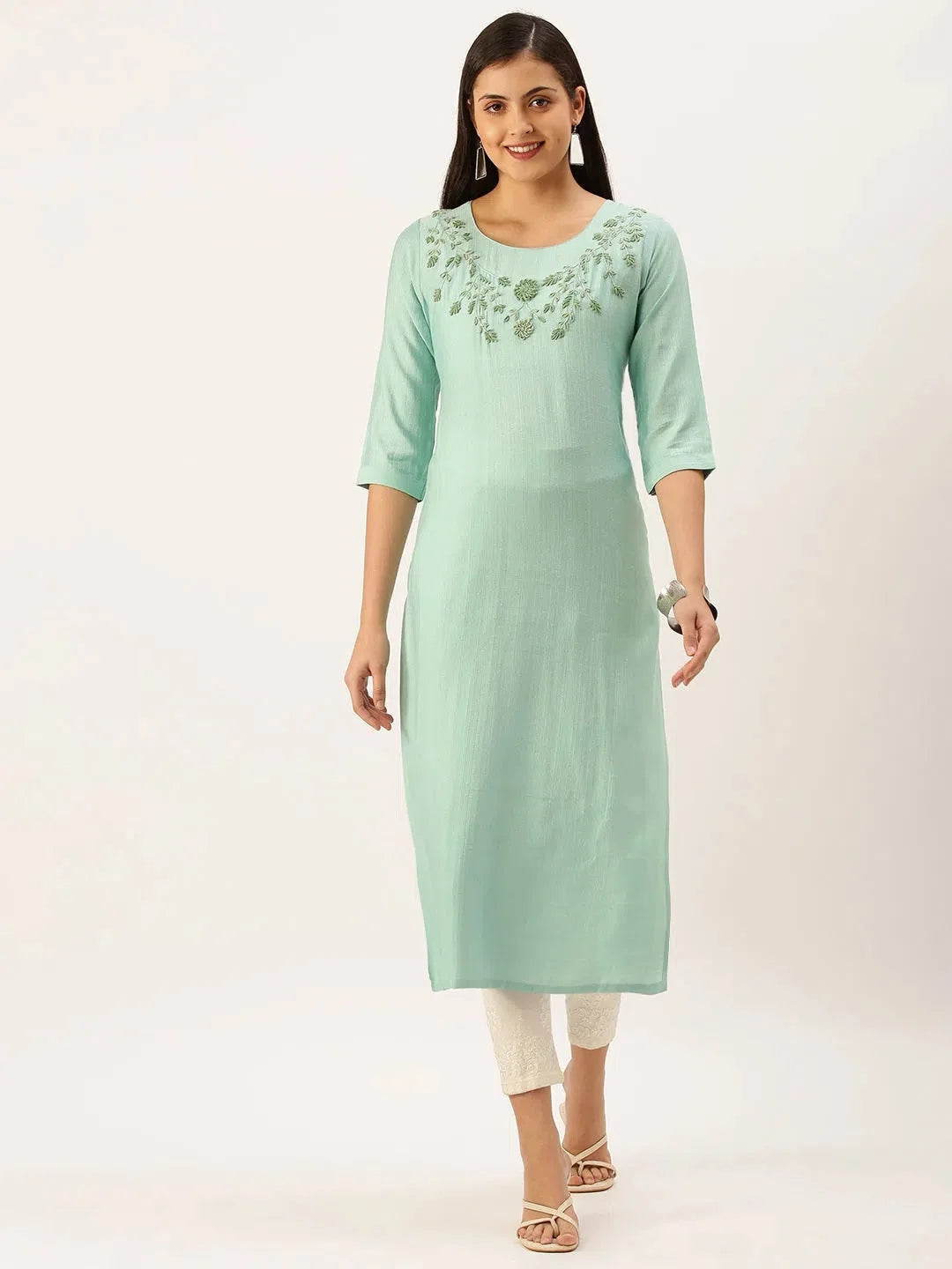 Green Embroidered Indian Kurta for Women - DesiQlo Kurtas
